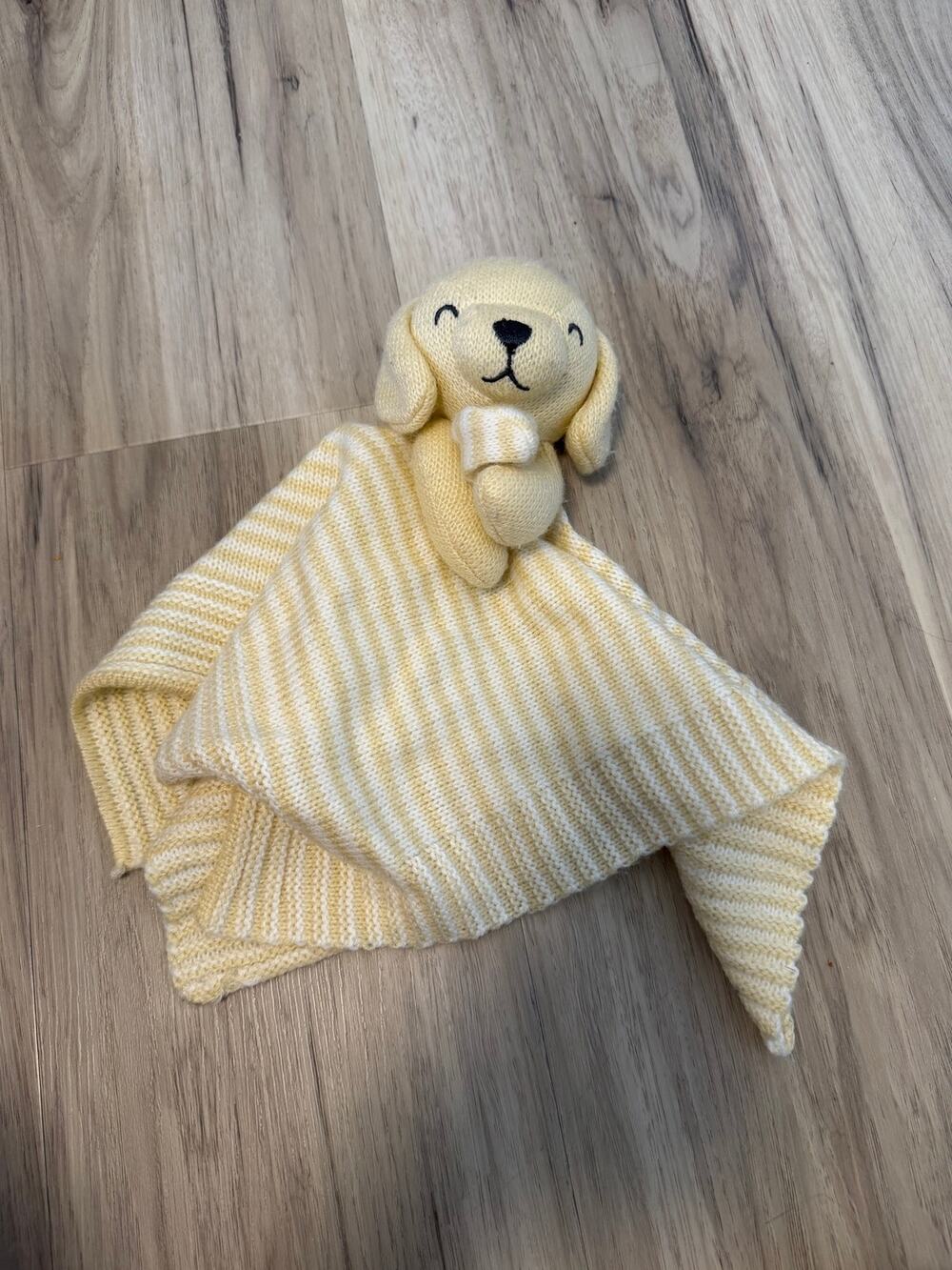 Carter's Knit Puppy Dog 14" Lovey Security Blanket Yellow White Stripes